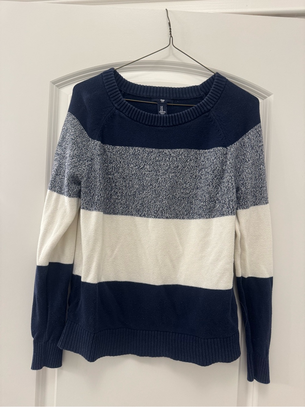 GAP Navy and White Striped Crewneck Sweater